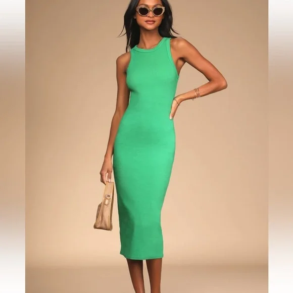 knee length dresses for ladies Lady Black Tie - Leanne Midi Dress - Emerald Green
